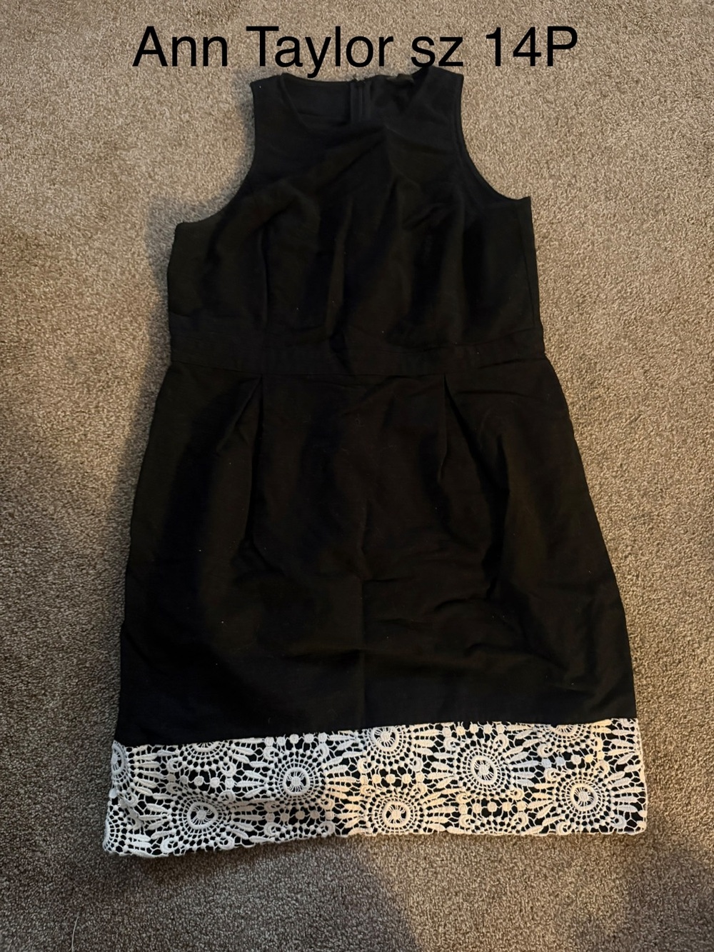 Ann Taylor Black Sleeveless Sheath Dress with White Lace Hem sz 14p